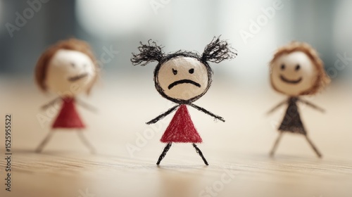 Three stick figures, separated by jealousy, highlight the strain rivalry brings to connections and trust.

