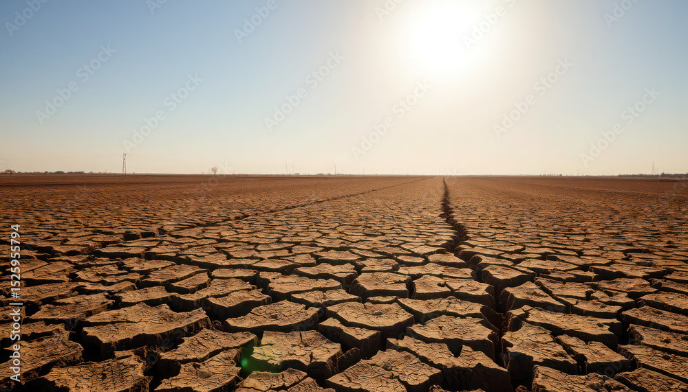 Fototapeta premium Parched Earth Arid Landscape, Sun-baked Soil, Cracked Ground