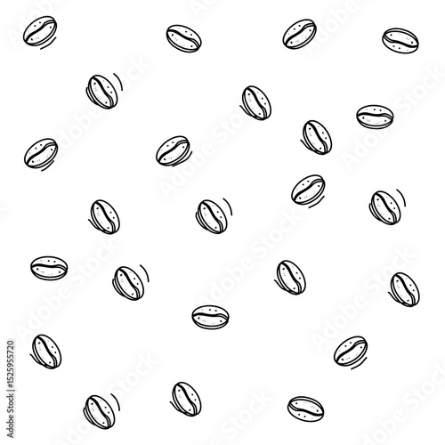 hand-drawn pattern of coffee beans in black and white style. Great for cafe packaging, coffee-themed backgrounds, or textile prints with vintage flair