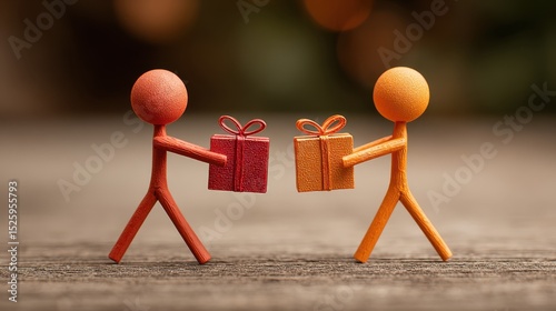 Gift exchange by stick figures reflects the power of cooperation and reciprocal benefit in forging strong alliances.
