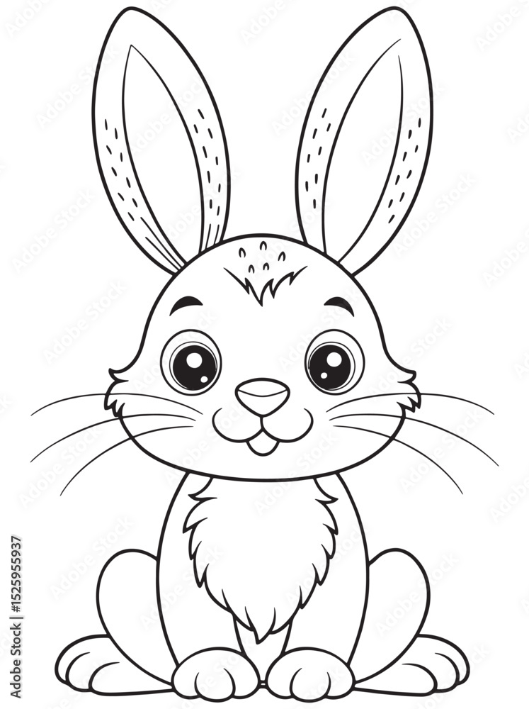 Obraz premium a cute cartoon rabbit with big eyes and long ears sits on white background