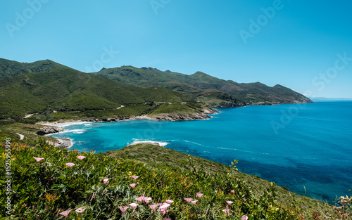 Plage d'Aliso and the turquoise Mediterranean sea on the west coast of Cap Corse in Corsica