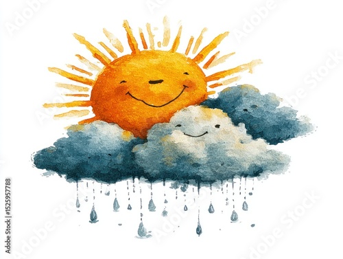 Watercolor sun and clouds