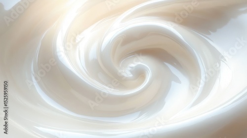 close-up of smooth white creamy liquid being stirred into a glossy swirl with soft lighting