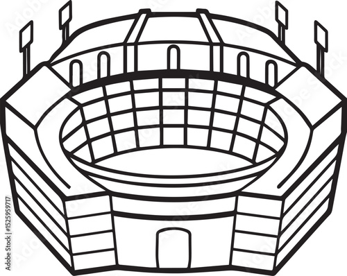 Football stadium outline vector illustration, line art