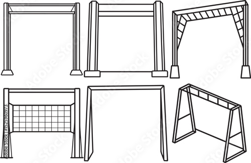 Set of Goalpost outline vector illustration, line art