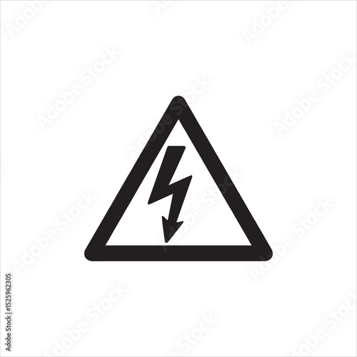 Yellow triangle high voltage warning sign with lightning symbol, danger of electric shock
