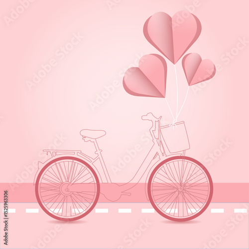 Background for Valentine's Day with pink hearts tied on baskets, banners, postcards, pink backgrounds.