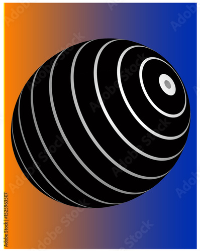 Abstract sphere with concentric gray lines on an orange-blue gradient background. Versatile for concepts like energy, technology, Earth
