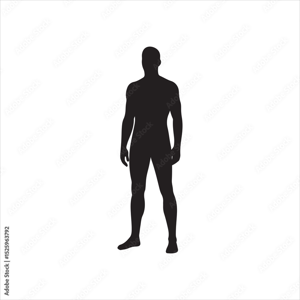Obraz premium Black vector silhouettes of people, including a businessman in a suit, standing and walking, forming a striking fashion illustration