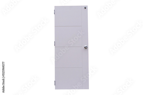 White door wooden house isolated on cutout PNG or transparent background. Elegantly designed home entry featuring Interior of home. House entrance and exit.