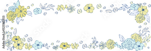 線画の草木。ベクターで描いた草木の花束イラストフレーム。シンプル草木グラフィック。Line drawing grass and trees. Vector drawn grass and trees bouquet illustration frame. Simple grass and trees graphic.