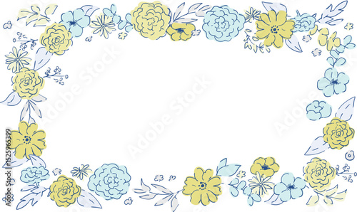 線画の草木。ベクターで描いた草木の花束イラストフレーム。シンプル草木グラフィック。Line drawing grass and trees. Vector drawn grass and trees bouquet illustration frame. Simple grass and trees graphic.