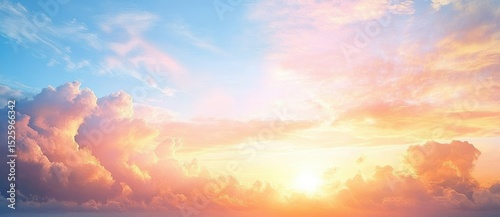 Vibrant sunrise with colorful clouds illuminating the sky in shades of orange, pink, and blue, evoking a peaceful and hopeful atmosphere