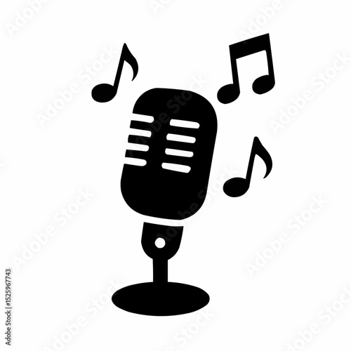 Retro vector microphone icon for music and audio recording