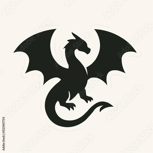 Black and white vector illustration of a dragon silhouette for tattoo art, a fantasy animal design