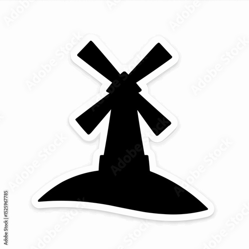 Vector illustration of a wind turbine icon or windmill symbol in the wind for renewable energy design