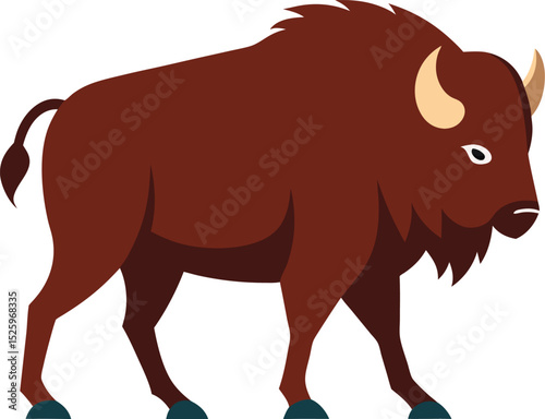 Bison Walking in Side Profile Illustration.