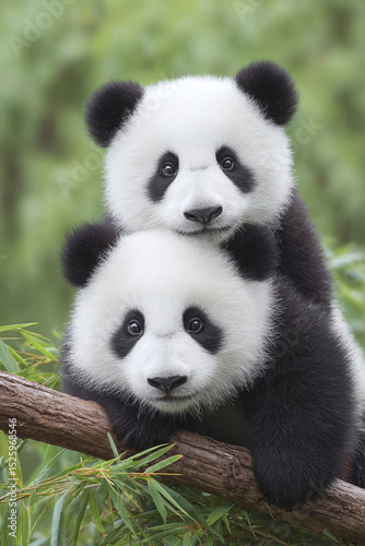 Two Adorable Baby Pandas on a Branch