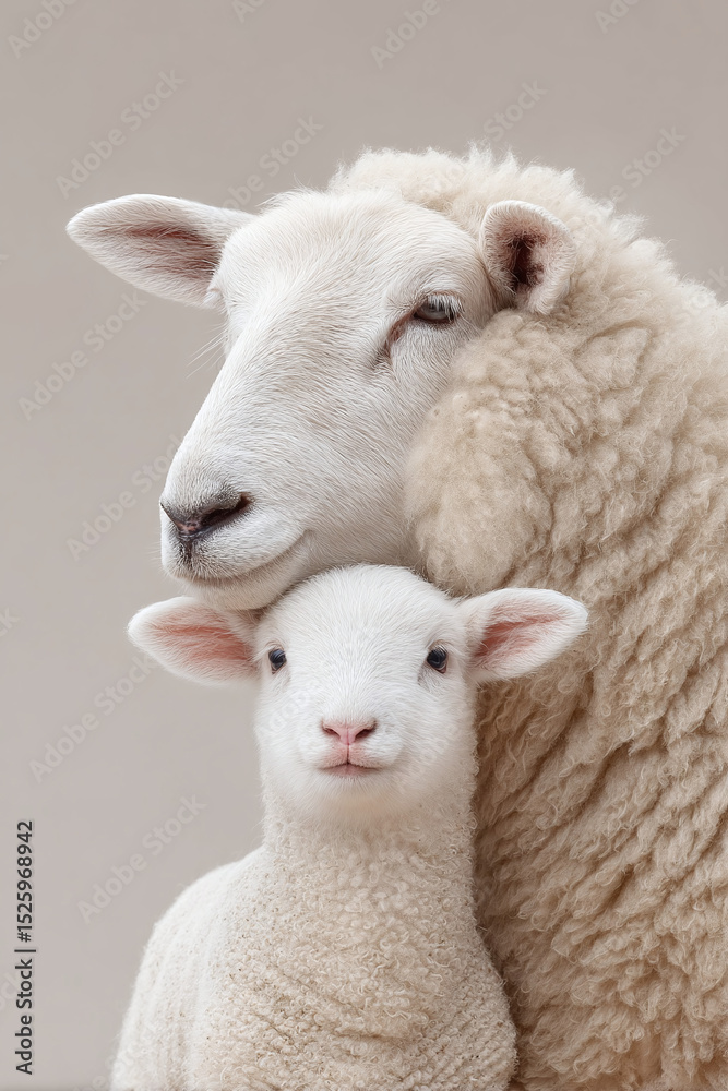 Fototapeta premium Mother Sheep and Lamb - A Tender Moment