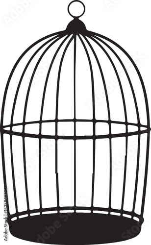 Vintage Empty Bird Cage Isolated on White Background – Black Wireframe Dome-Shaped Aviary Illustration