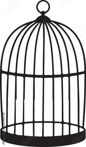 Vintage Empty Bird Cage Isolated on White Background – Black Wireframe Dome-Shaped Aviary Illustration