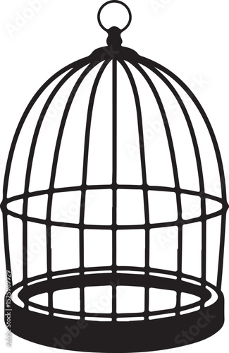 Vintage Empty Bird Cage Isolated on White Background – Black Wireframe Dome-Shaped Aviary Illustration