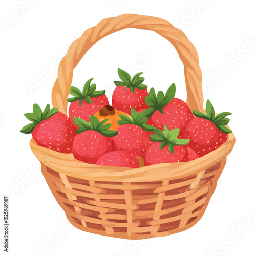 Strawberry Guava Fruit Basket 2D flat vector illustration, isolated on a white background.
