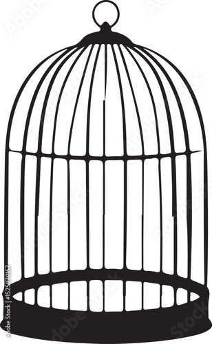 Vintage Empty Bird Cage Isolated on White Background – Black Wireframe Dome-Shaped Aviary Illustration