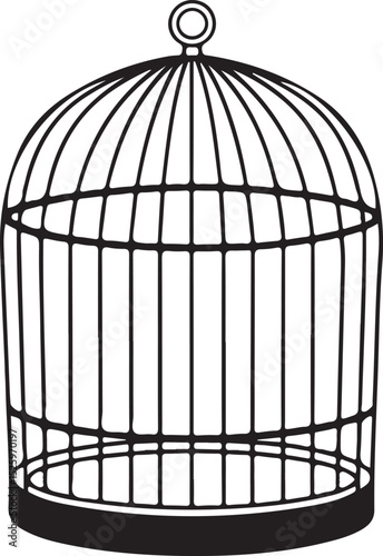 Vintage Empty Bird Cage Isolated on White Background – Black Wireframe Dome-Shaped Aviary Illustration