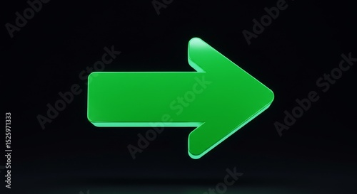 Green Arrow Navigation Icon - A vibrant green arrow pointing , perfect for website navigation or directional signage. Simple and modern design