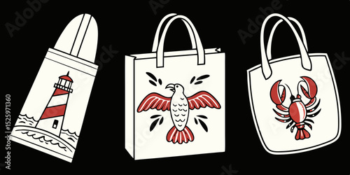 Christmas Shopping Bag Vector Illustration with Red Handle and Gift Design