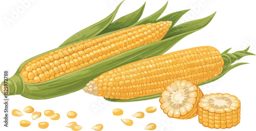 Corn cob in white background vector design, Corn Illustration vector design, Corn Kernels vector design