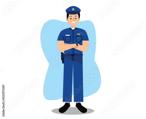 male police officer standing proudly. Police standing. Cute Man Police Standing Cartoon. People Profession