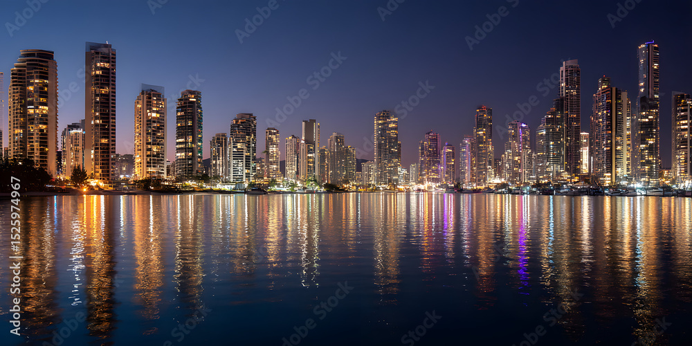 Fototapeta premium Vibrant City Skyline at Night