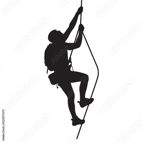 Dynamic Rope Climbing Silhouette: Abseiling, Ascending, and Adventure Sport Illustration

