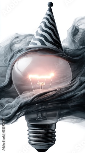 Lightbulb with party hat in smoke