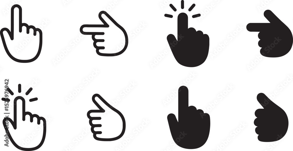 Fototapeta premium Hand Cursor Icons Click, Point, Tap - Simple Vector Graphics