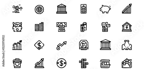 Modern Money Icon Collection - Piggy Bank, Vault & Arrow Vector Pack