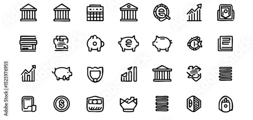 Modern Money Icon Collection - Piggy Bank, Vault & Arrow Vector Pack