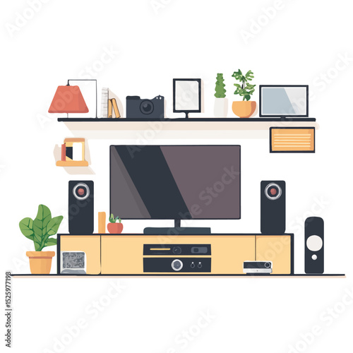 Smart Home Entertainment illustration vector 2D flat, isolated on a white background.