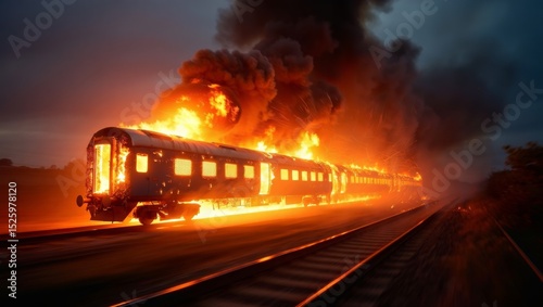 Train on Fire Burning Train Car Catastrophe Disaster Emergency Situation Danger