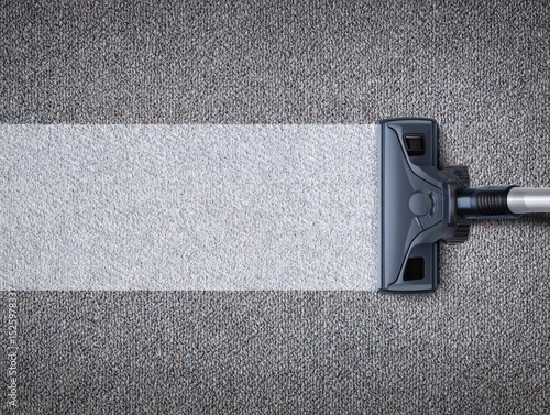 Vacuum Cleaner Cleaning Carpet Leaving Clean Stripe on Gray Textured Floor Covering