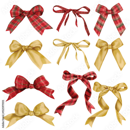 10 Ribbon elements watercolor digital painted.