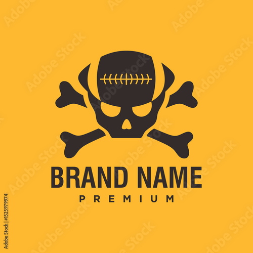 Modern Flat Style Skull and Football Helmet with Crossbones Logo