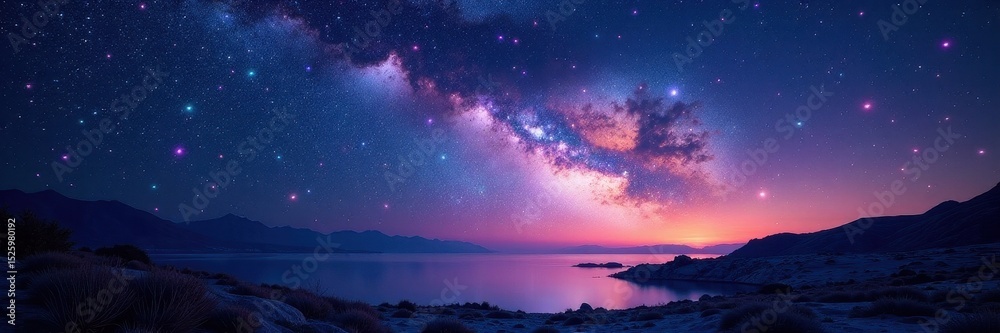 Fototapeta premium Endless star stream, vibrant against deep night, night, cosmic