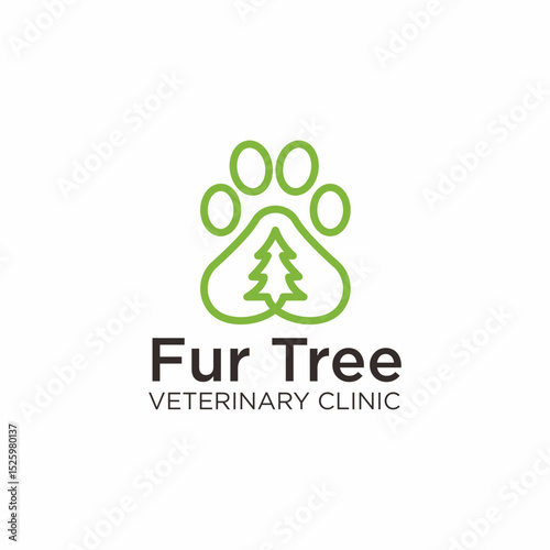 Modern Minimalist Line Art Pet Paw Tree Logo for Veterinary Clinic