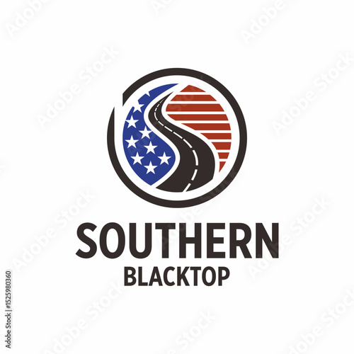 Modern Roadway Blacktop with American Flag Theme Circle Shape Illustration