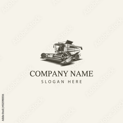 Hand-Drawn Vintage Combine Harvester Logo Design Agriculture, Farming, Harvest, Rustic