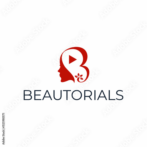 Minimalist Silhouette Woman Face Beauty Play Button Logo Design Template
